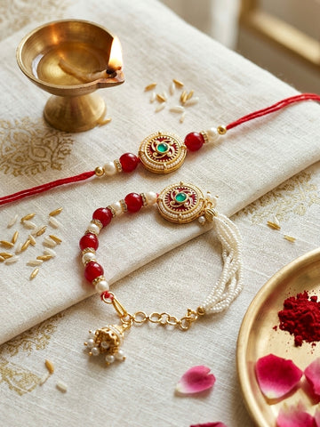 Ruby Red Bhaiya Bhabhi Rakhi Set