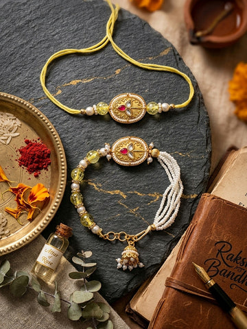 Golden Bhaiya Bhabhi Rakhi Set
