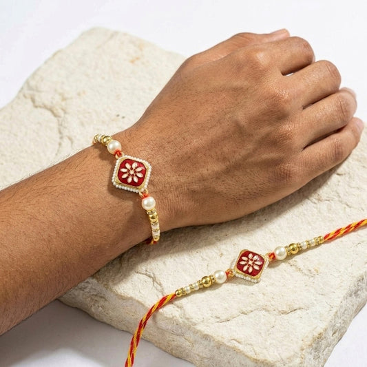 Royal Red Floral Pearl Rakhi