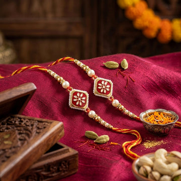 Royal Red Floral Pearl Rakhi