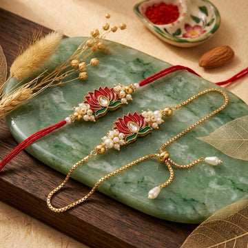 Lotus Pearl Bhaiya Bhabhi Rakhi Set