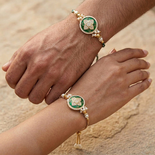 Emerald Floral Bhaiya Bhabhi Rakhi Set