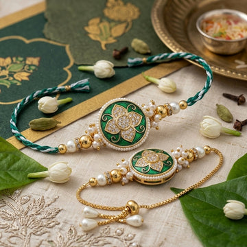 Emerald Floral Bhaiya Bhabhi Rakhi Set