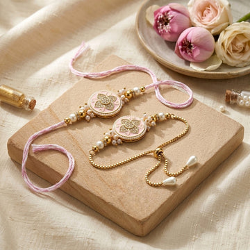 Blush Floral Bhaiya-Bhabhi Rakhi Set