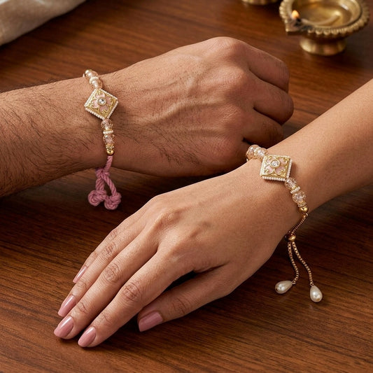 Blush Crystal Bhaiya Bhabhi Rakhi Set