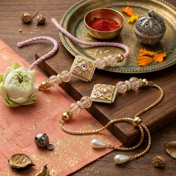 Blush Crystal Bhaiya Bhabhi Rakhi Set