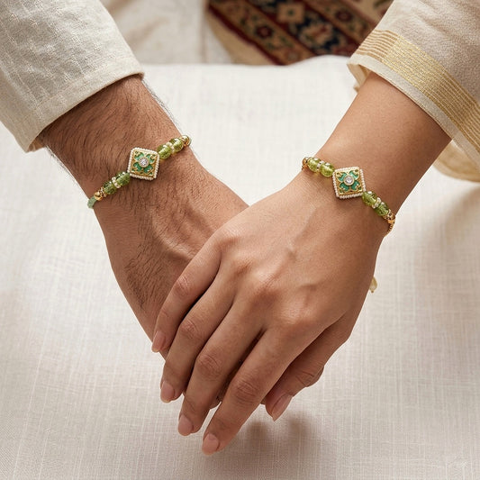 Mint Crystal Bhaiya Bhabhi Rakhi Set