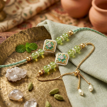 Mint Crystal Bhaiya Bhabhi Rakhi Set