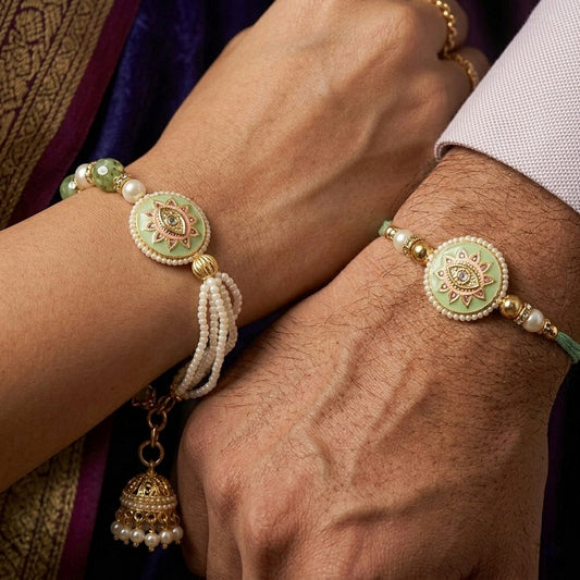 Mint Pearl Bhaiya Bhabhi Rakhi Set