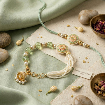 Mint Pearl Bhaiya Bhabhi Rakhi Set