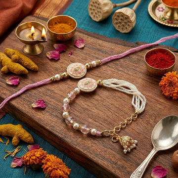 Blush Pearl Bhaiya Bhabhi Rakhi Set