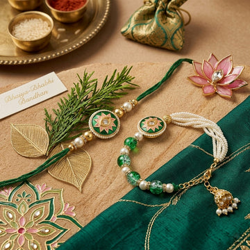 Emerald Pearl Bhaiya Bhabhi Rakhi Set
