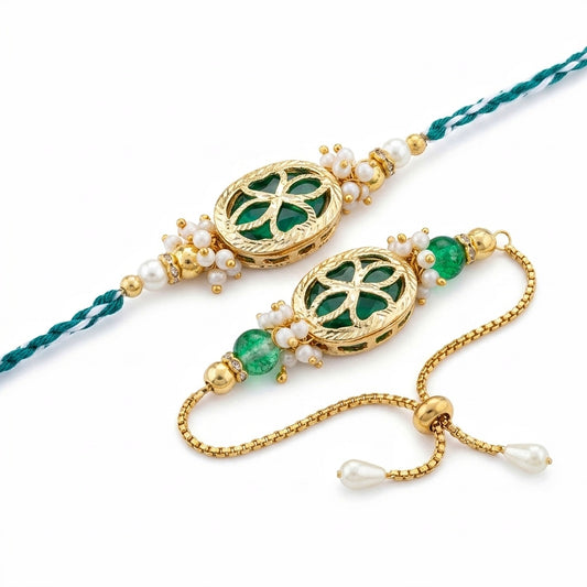 Emerald Bloom Bhaiya Bhabhi Rakhi Set