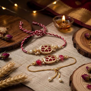 Crimson Bloom Bhaiya Bhabhi Rakhi Set