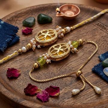 Golden Aura Bhaiya Bhabhi Rakhi Set