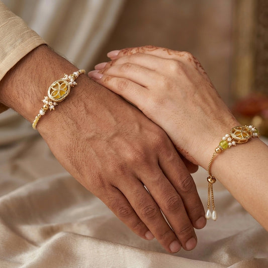 Golden Aura Bhaiya Bhabhi Rakhi Set