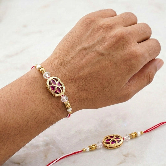 Royal Ruby Floral Rakhi Set
