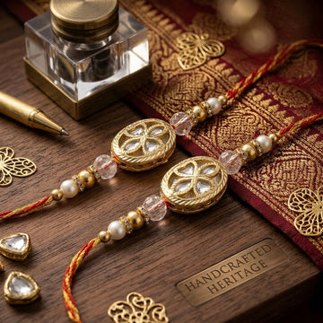 Golden Crystal Floral Rakhi Set