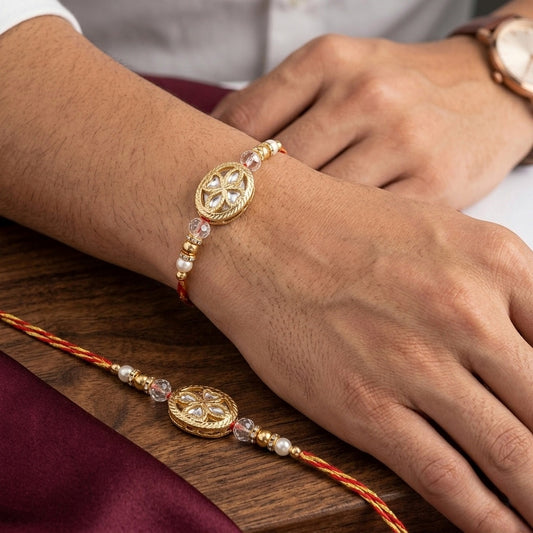 Golden Crystal Floral Rakhi Set