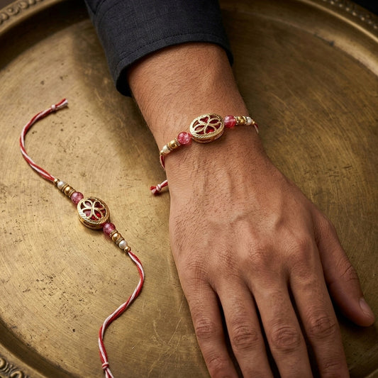 Ruby Blossom Floral Rakhi Set