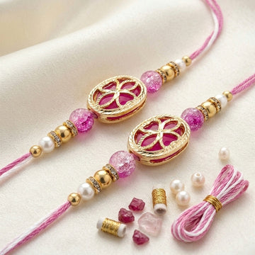 Pink Crystal Floral Rakhi Set