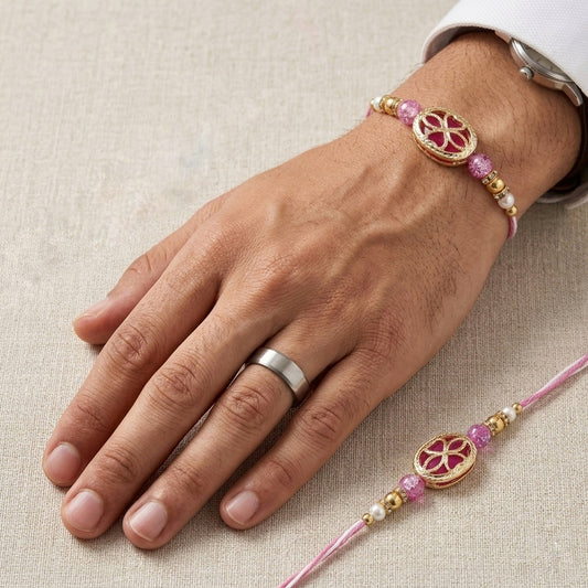 Pink Crystal Floral Rakhi Set
