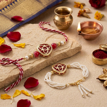 Red Pearl Tassel Rakhi Set