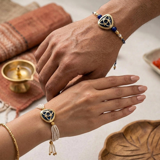 Royal Blue Designer with Pearl Rakhi Set