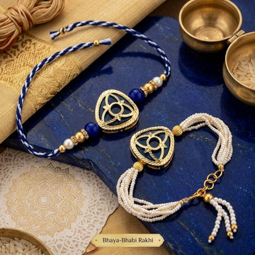 Royal Blue Designer with Pearl Rakhi Set