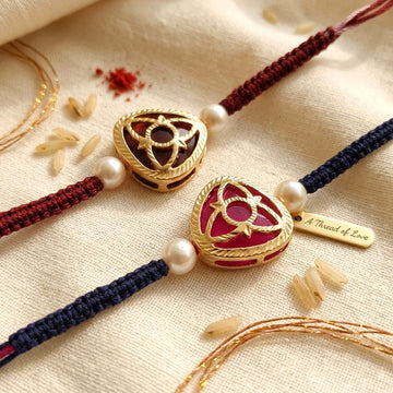 Premium Geometric Pearl Rakhi Set