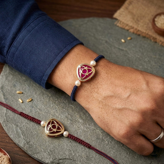 Premium Geometric Pearl Rakhi Set