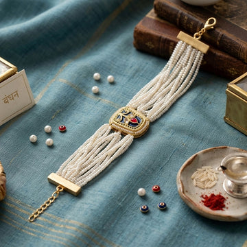 Royal Pearl Handcrafted Bracelet Rakhi Set