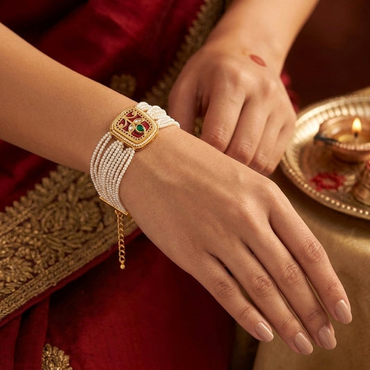 Heritage Pearl Multi-Strand Bracelet Rakhi Set