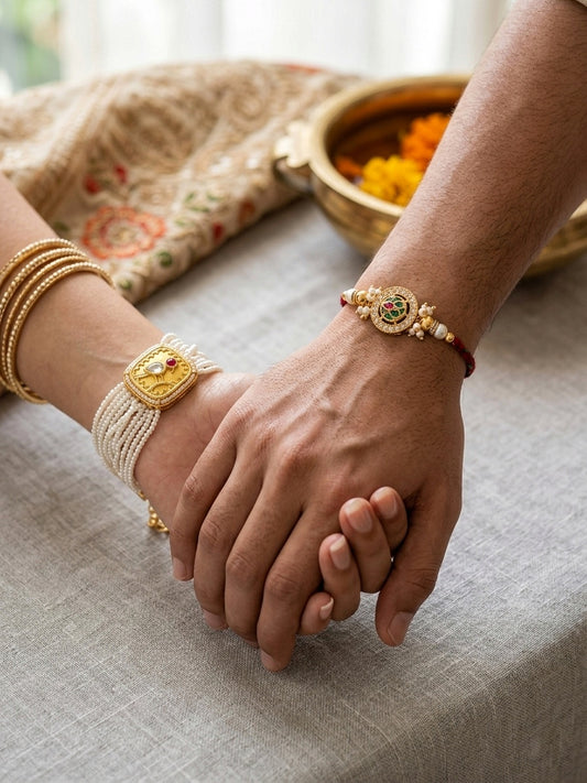 Premium Rakhi & Pearl Combo Set