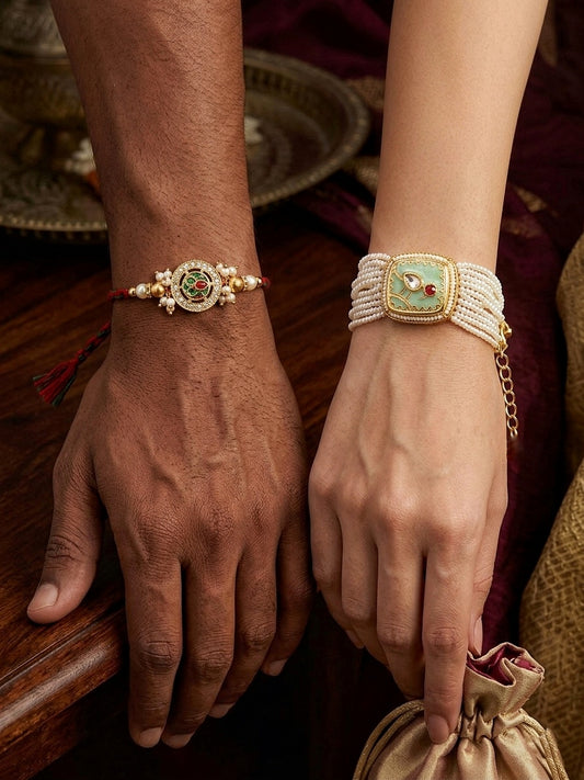 Mint Enamel Pearl Bracelet Rakhi Set