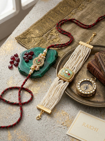 Mint Enamel Pearl Bracelet Rakhi Set