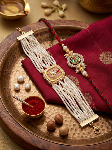Blush Pearl Bracelet Rakhi Set