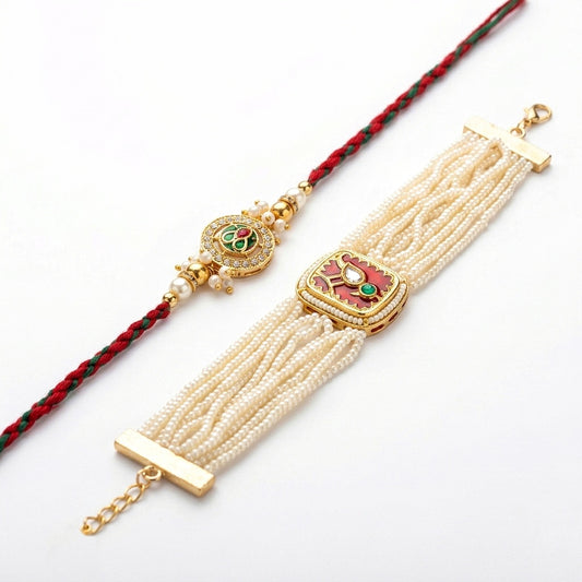Maroon Pearl Bracelet Rakhi Set