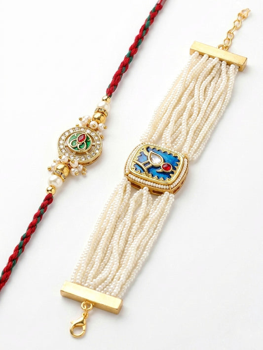 Royal Blue Pearl Bracelet Rakhi Set