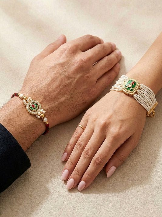 Emerald Green Pearl Bracelet Rakhi Set