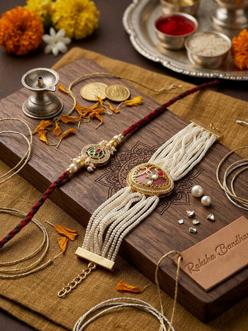 Blush Pink Pearl Bracelet Rakhi Set