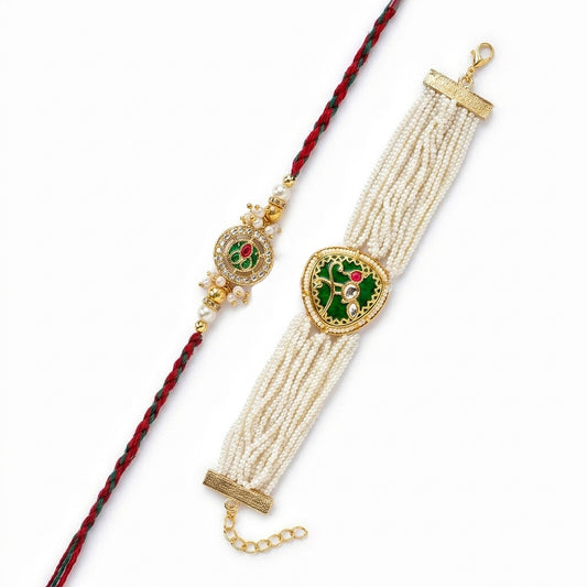 Emerald Pearl Rakhi Set