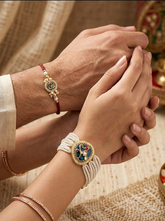 Royal Navy Pearl Bracelet Rakhi Set