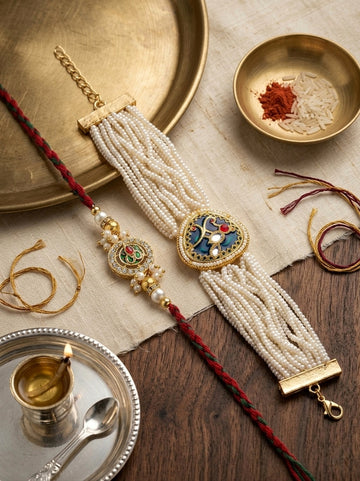 Royal Navy Pearl Bracelet Rakhi Set