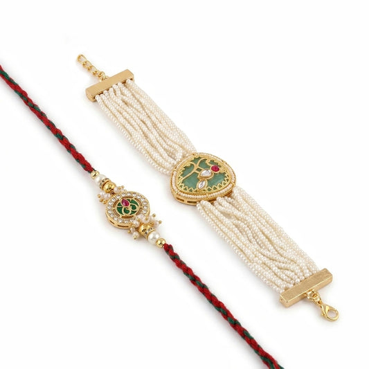 Mint Green Pearl Bracelet Rakhi Set