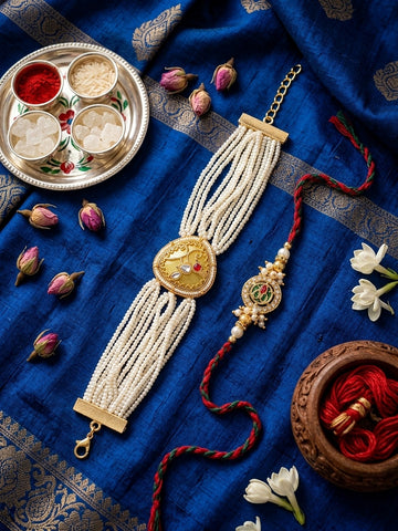 Golden Pearl Rakhi Set