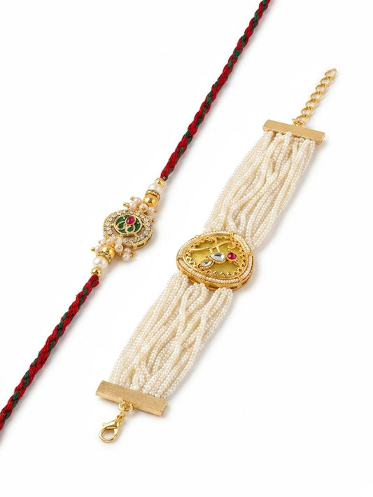 Golden Pearl Rakhi Set
