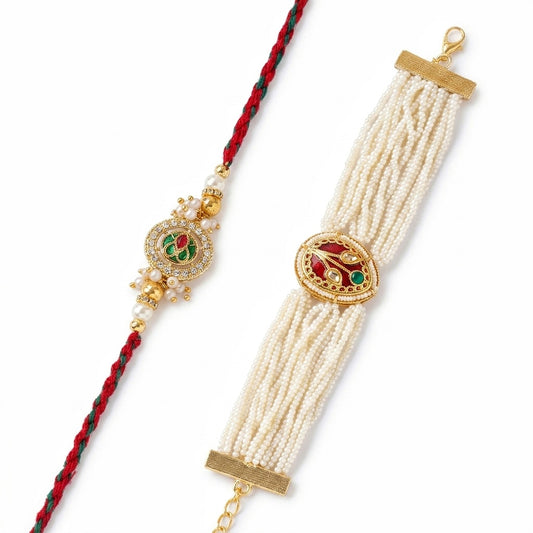 Ruby Red Pearl Rakhi Set