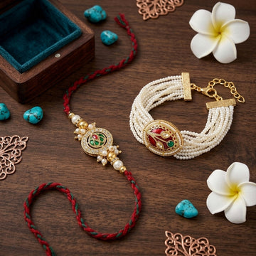 Ruby Red Pearl Rakhi Set