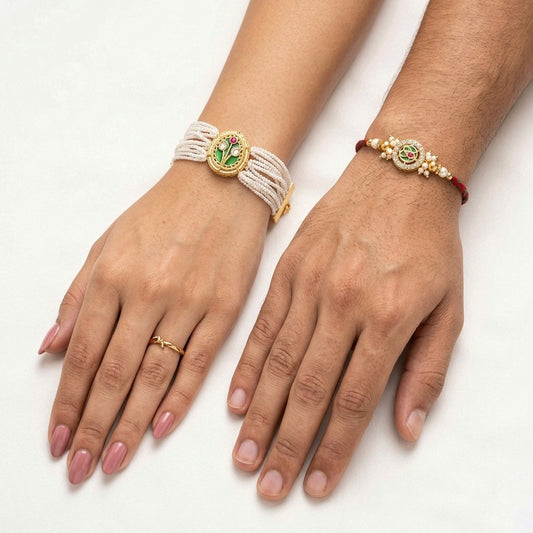 Sage Green Pearl Rakhi Set